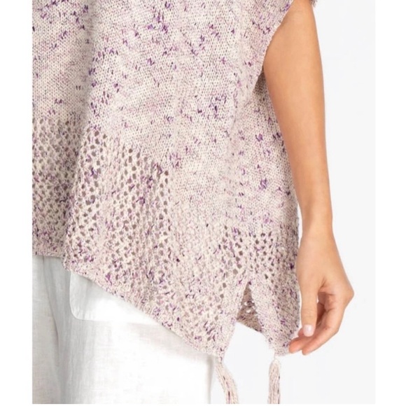 JOHNNY WAS Purple and Cream Knit Poncho With Tassels Women's One Size NWTS - Picture 5 of 10